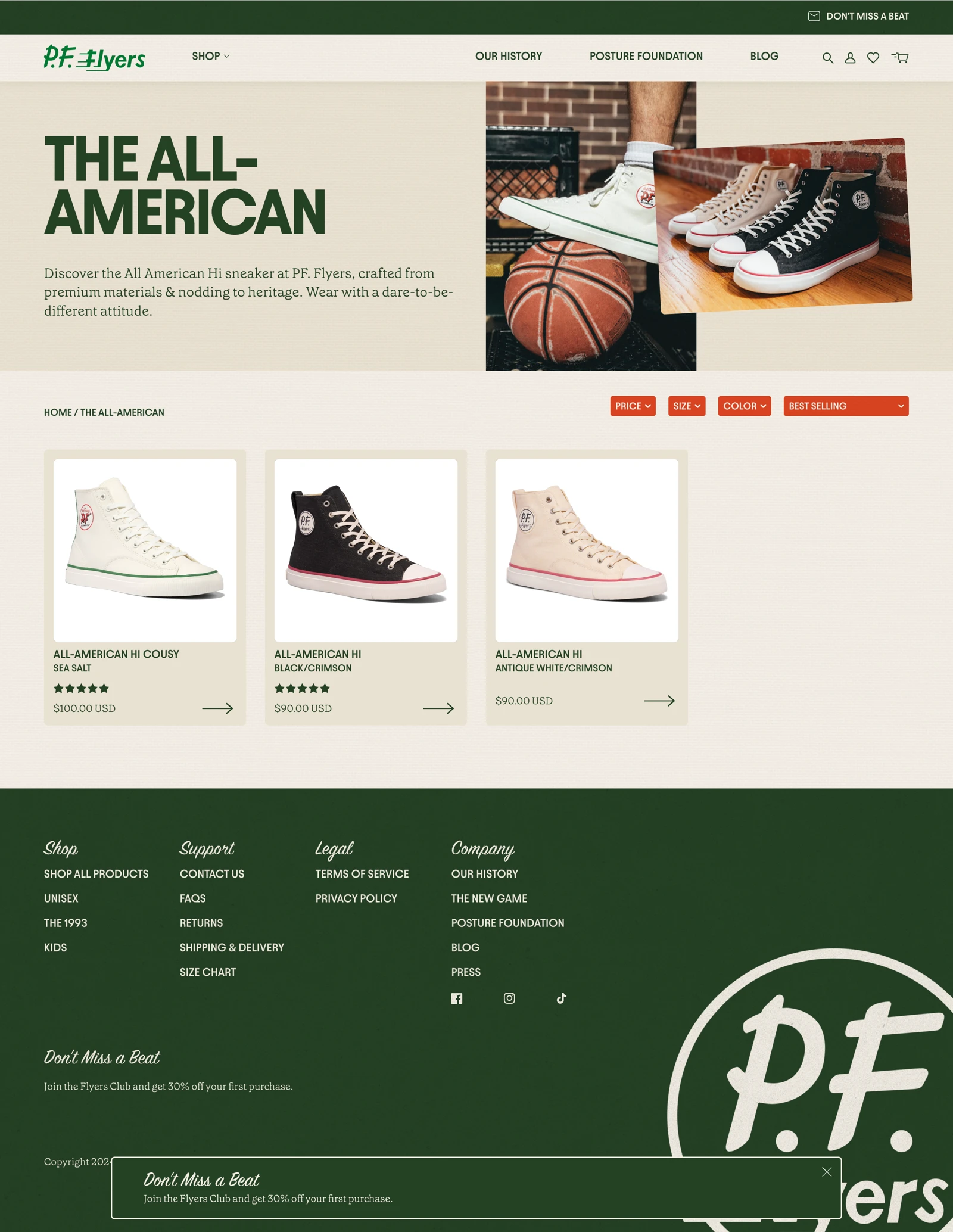Full PF Flyers The All-American collection website design
