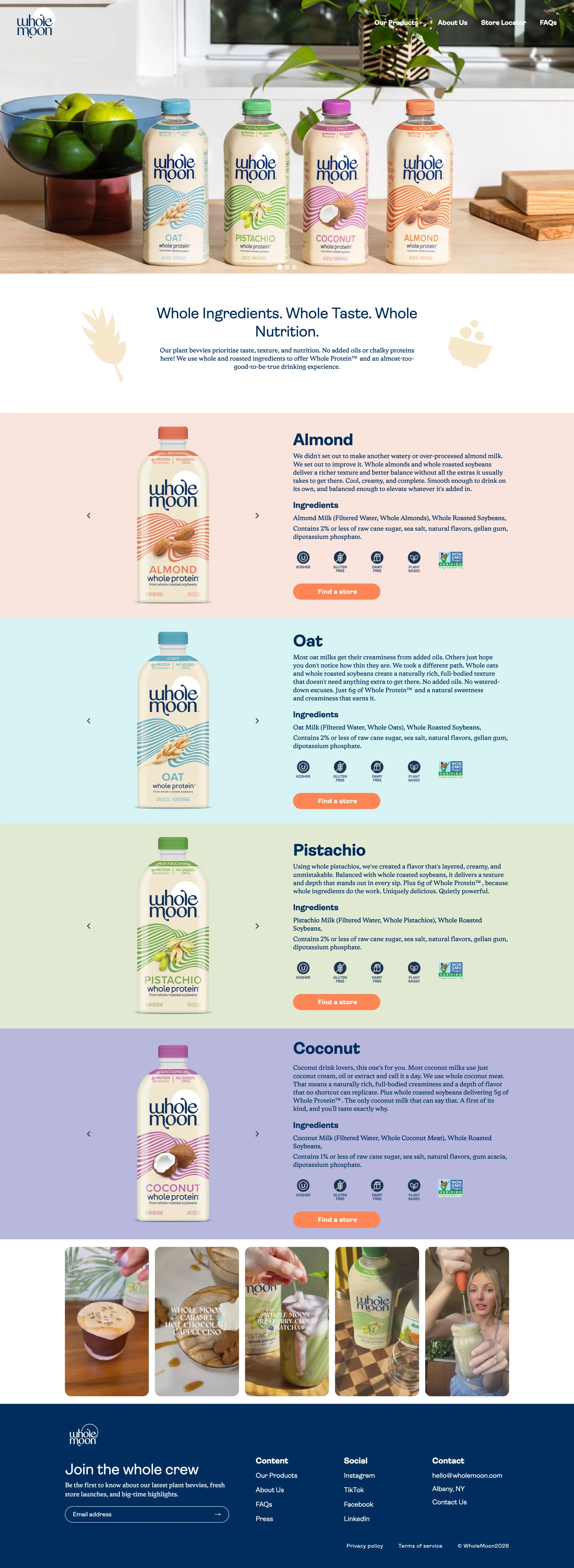 Full WholeMoon Our Products website design